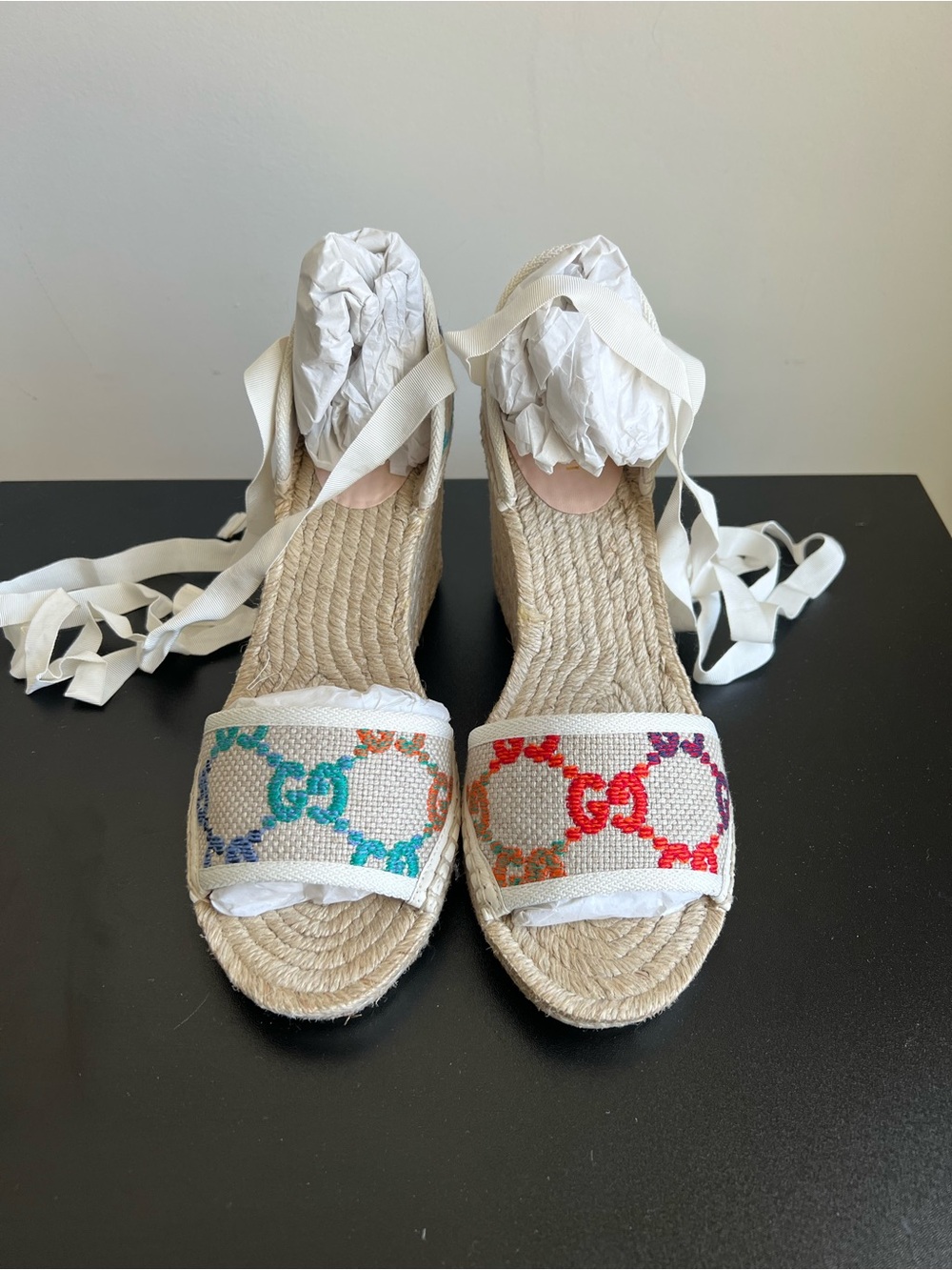 Gucci Psychedelic Mini GG Espadrille Wedge Sandals EU 39